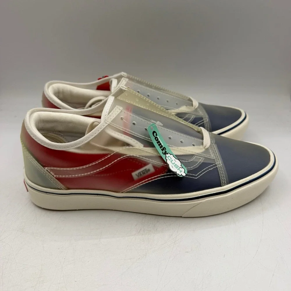 VANS ComfyCush Slip-Skool Shoes Mens 10.5 Women 12 Navy Blue/Red Low Top Sneaker